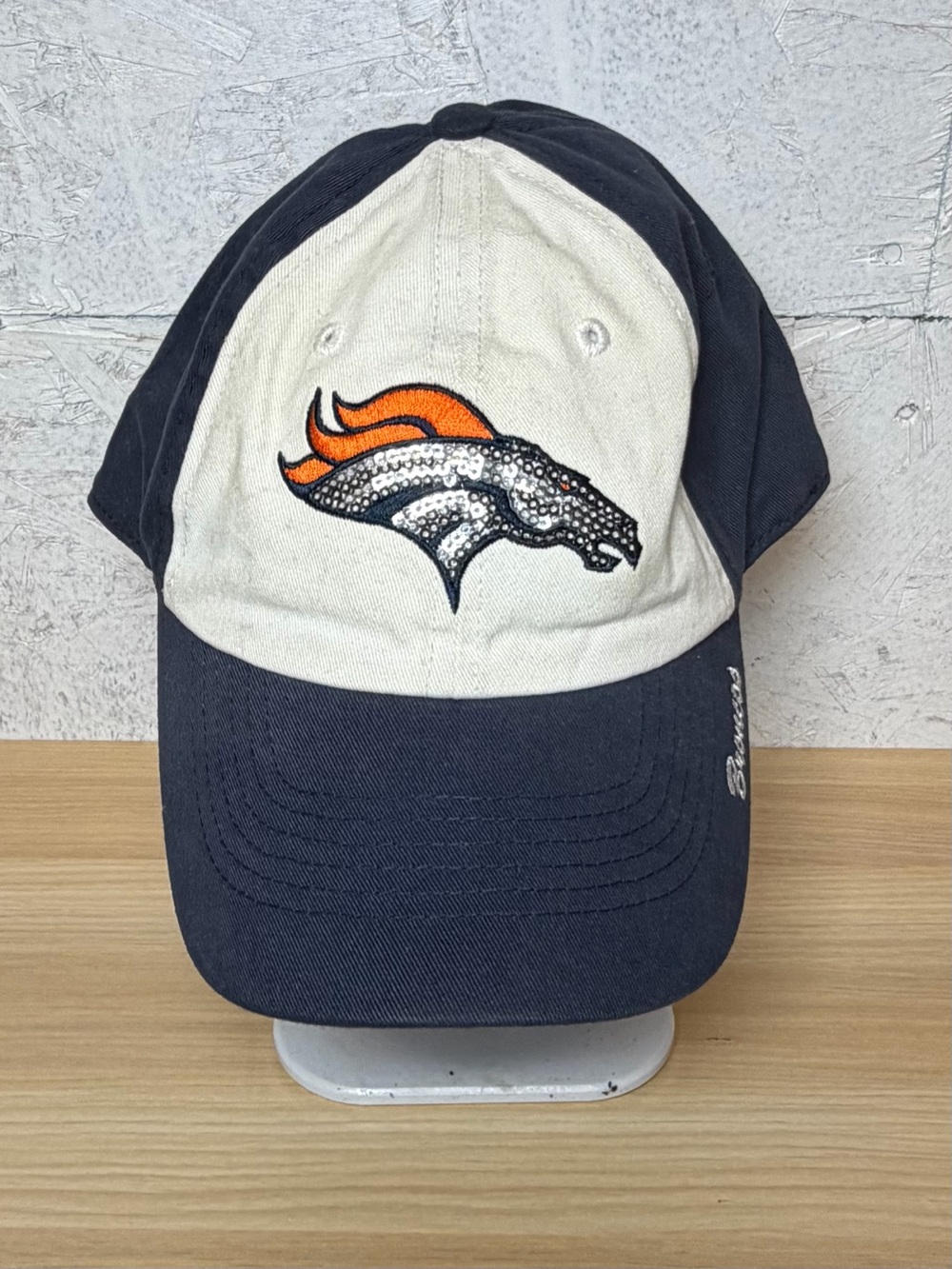 NFL Denver Broncos Two-Tone Embroidered Cap in Navy, White & Orange Sequins
